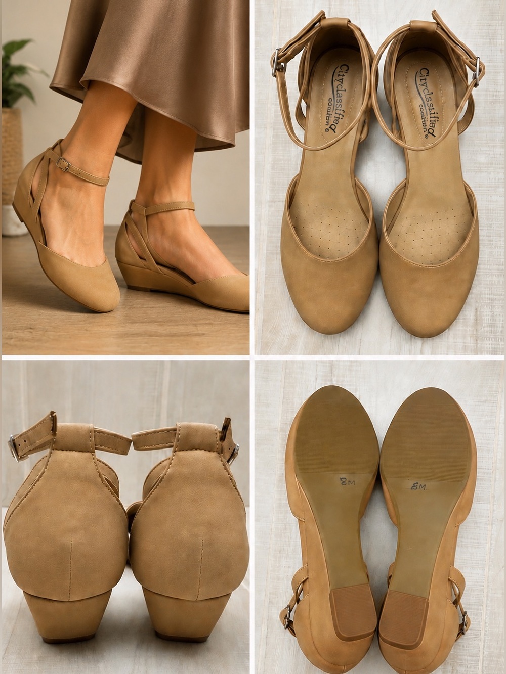 City Classified Nude Ankle Strap Closed Toe Block Heel Pumps Women’s Size 8 M